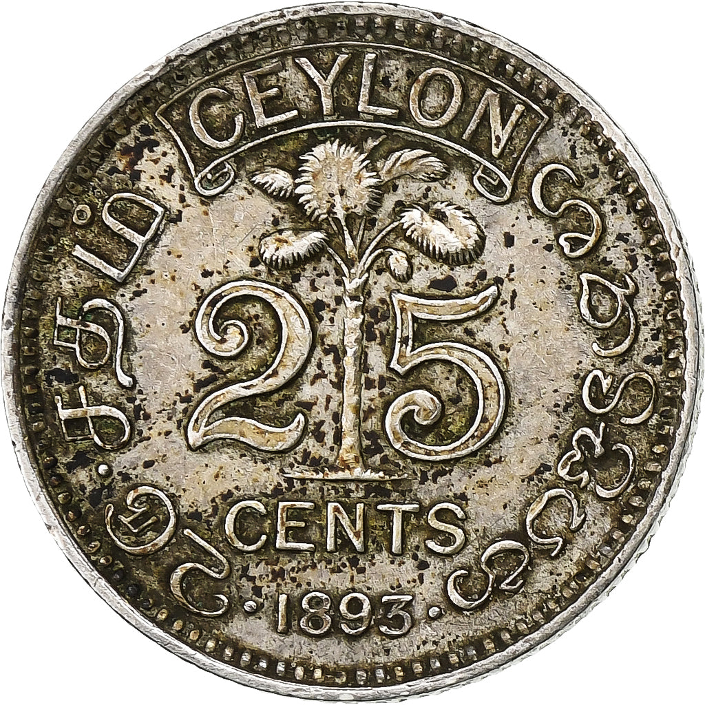 Ceylon, Victoria, 25 Cents, 1893, Silber, SS, KM:95