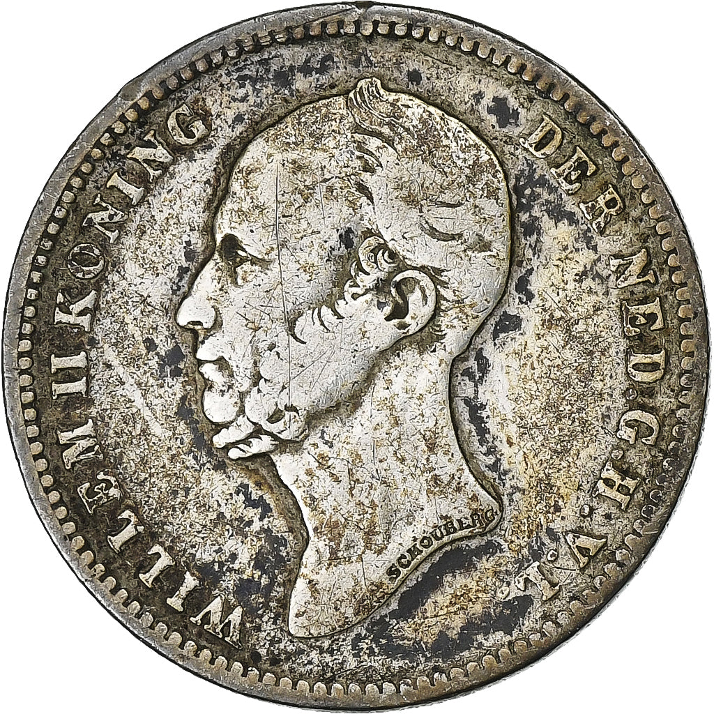 Países Bajos, William II, 25 Cents, 1848, Plata, BC+, KM:76