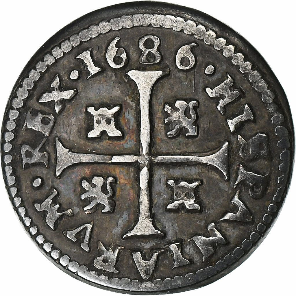 Espagne, Charles II, 1/2 Real, 1/2 Croat, 1686, Segovia, Argent, TTB, KM:203