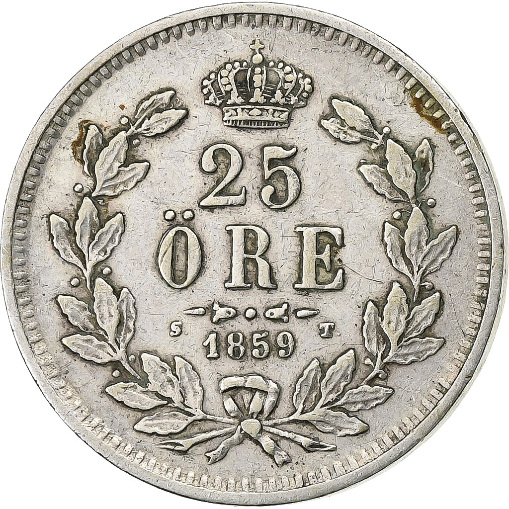 Sweden, Oscar I, 25 Öre, 1859, Silver, VF(30-35), KM:684