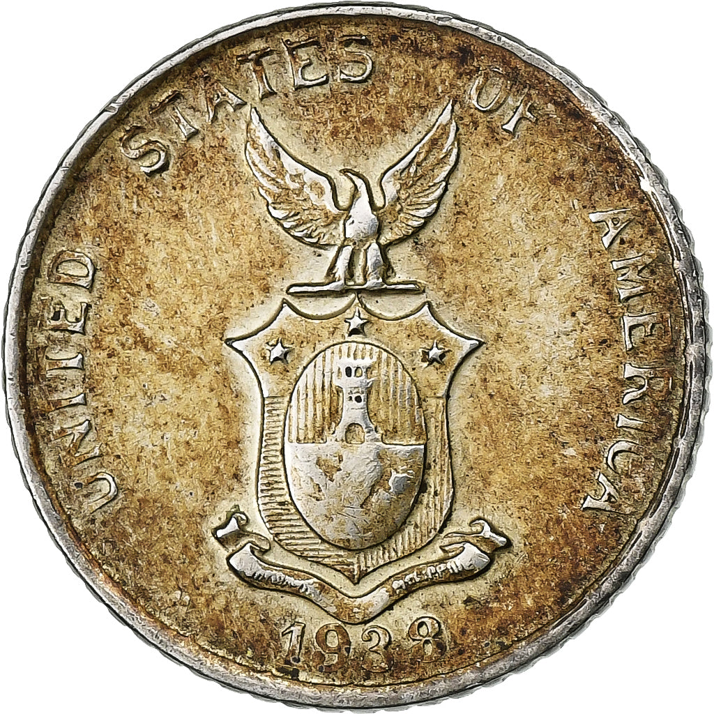 Filippine, 10 Centavos, 1938, Manila, Argento, MB+, KM:181
