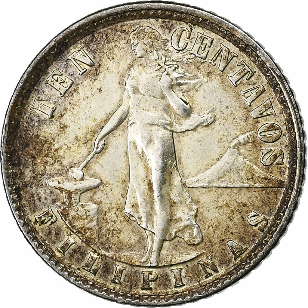 Filippine, 10 Centavos, 1938, Manila, Argento, MB+, KM:181
