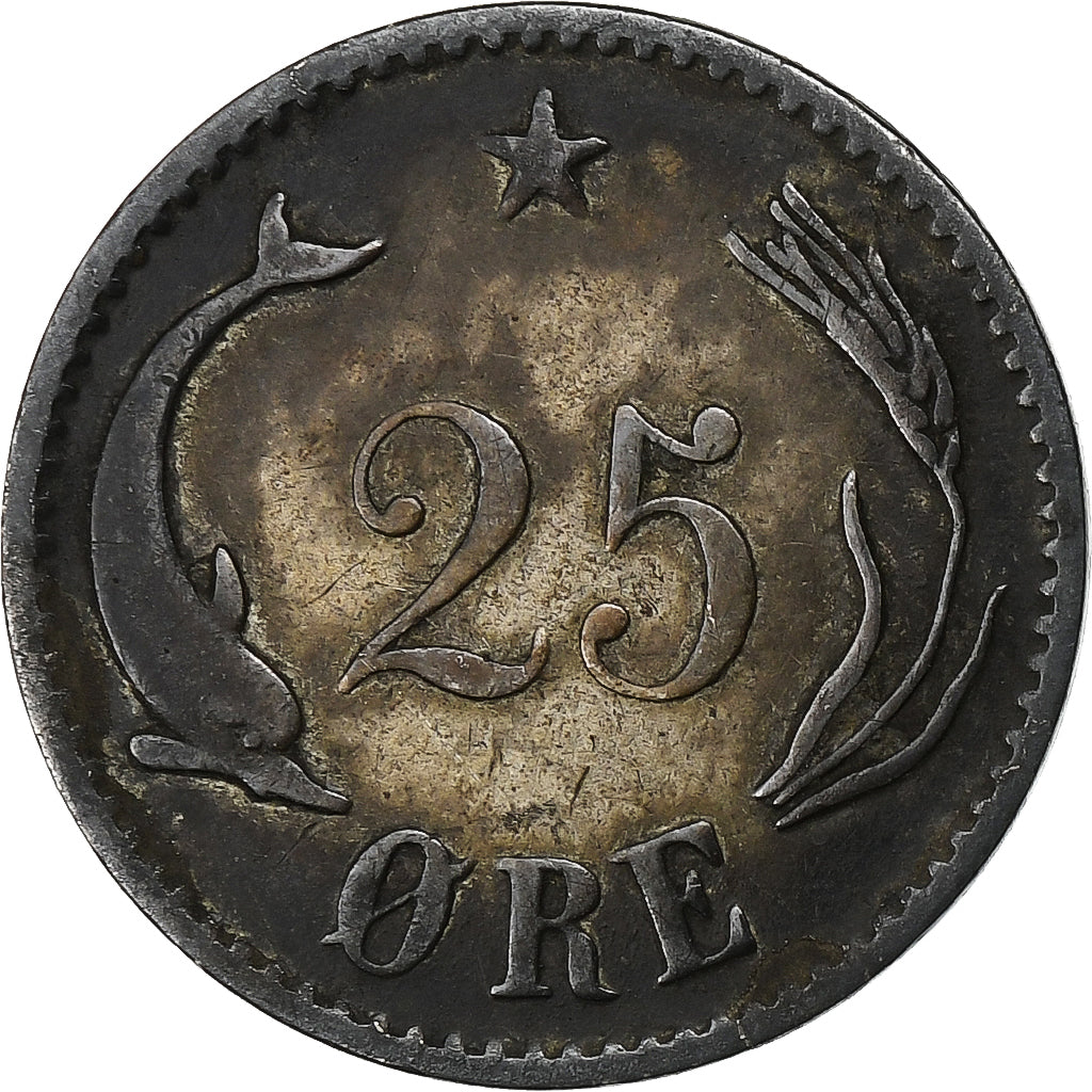 Dinamarca, Christian IX, 25 Öre, 1874, Copenhagen, Plata, BC+, KM:796.1