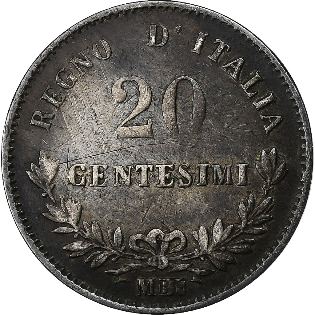 Itália, Vittorio Emanuele II, 20 Centesimi, 1863, Milan, Prata, EF(40-45)