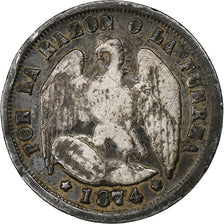 Cile, 1/2 Decimo, 1874, Santiago, Argento, MB, KM:137.2