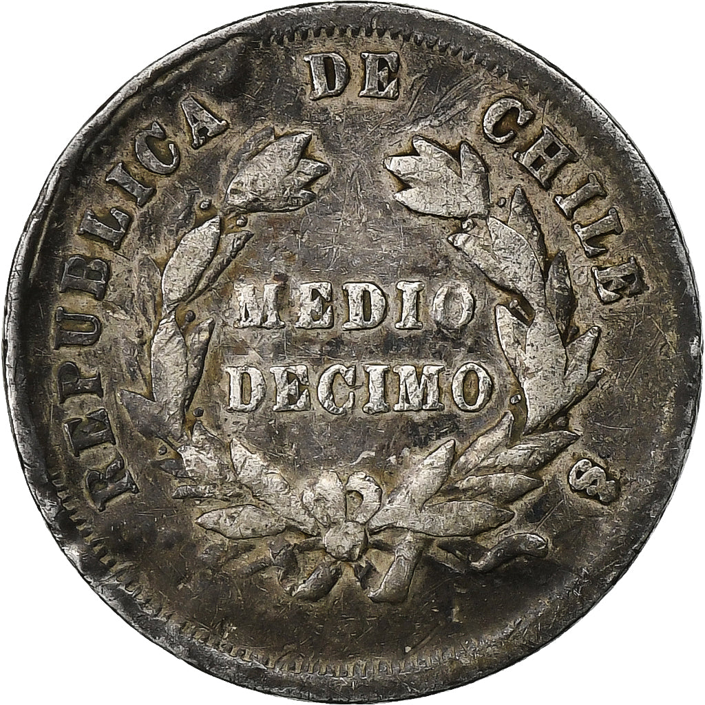 Cile, 1/2 Decimo, 1874, Santiago, Argento, MB, KM:137.2