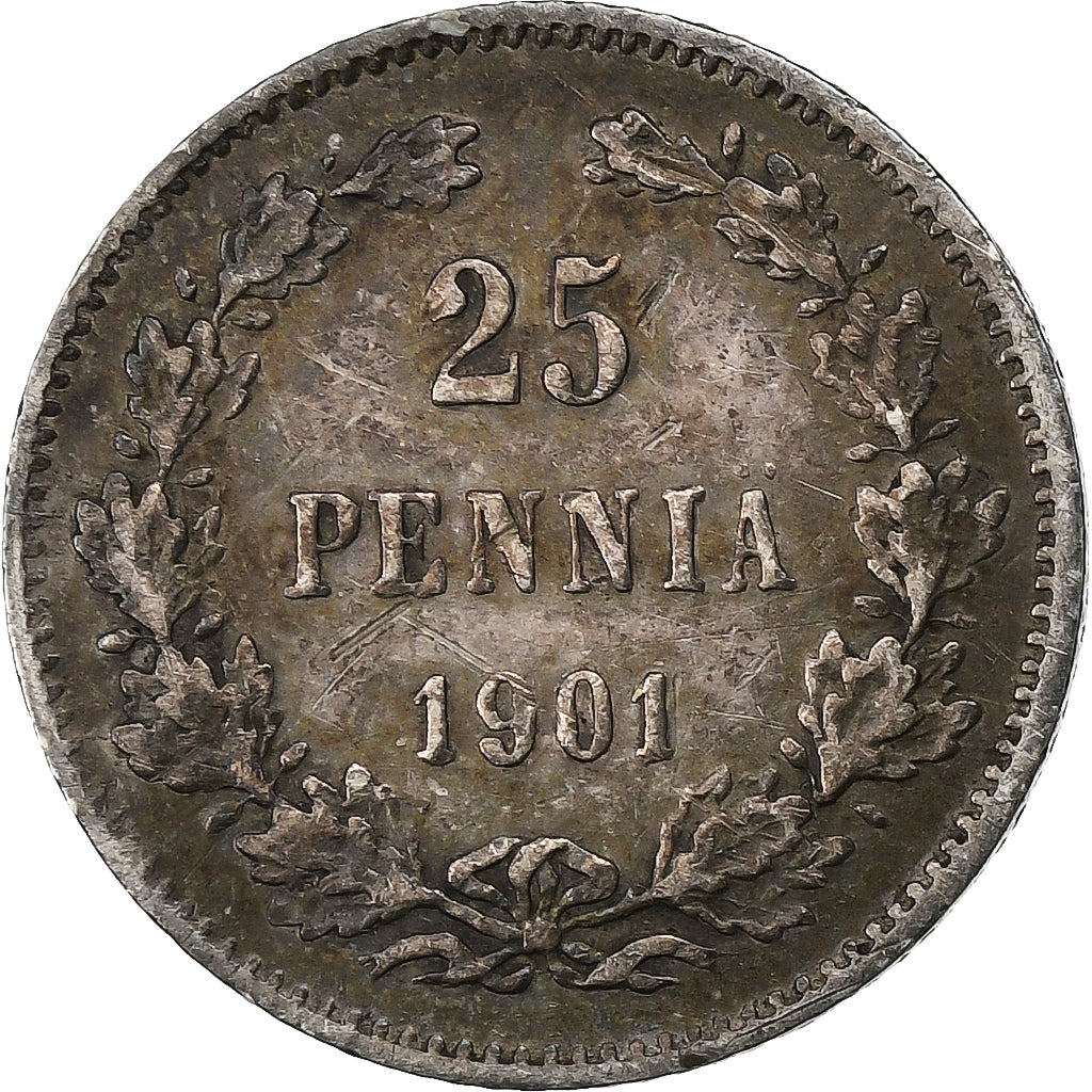 Finlândia, Nicholas II, 25 Penniä, 1901, Prata, EF(40-45), KM:6.2