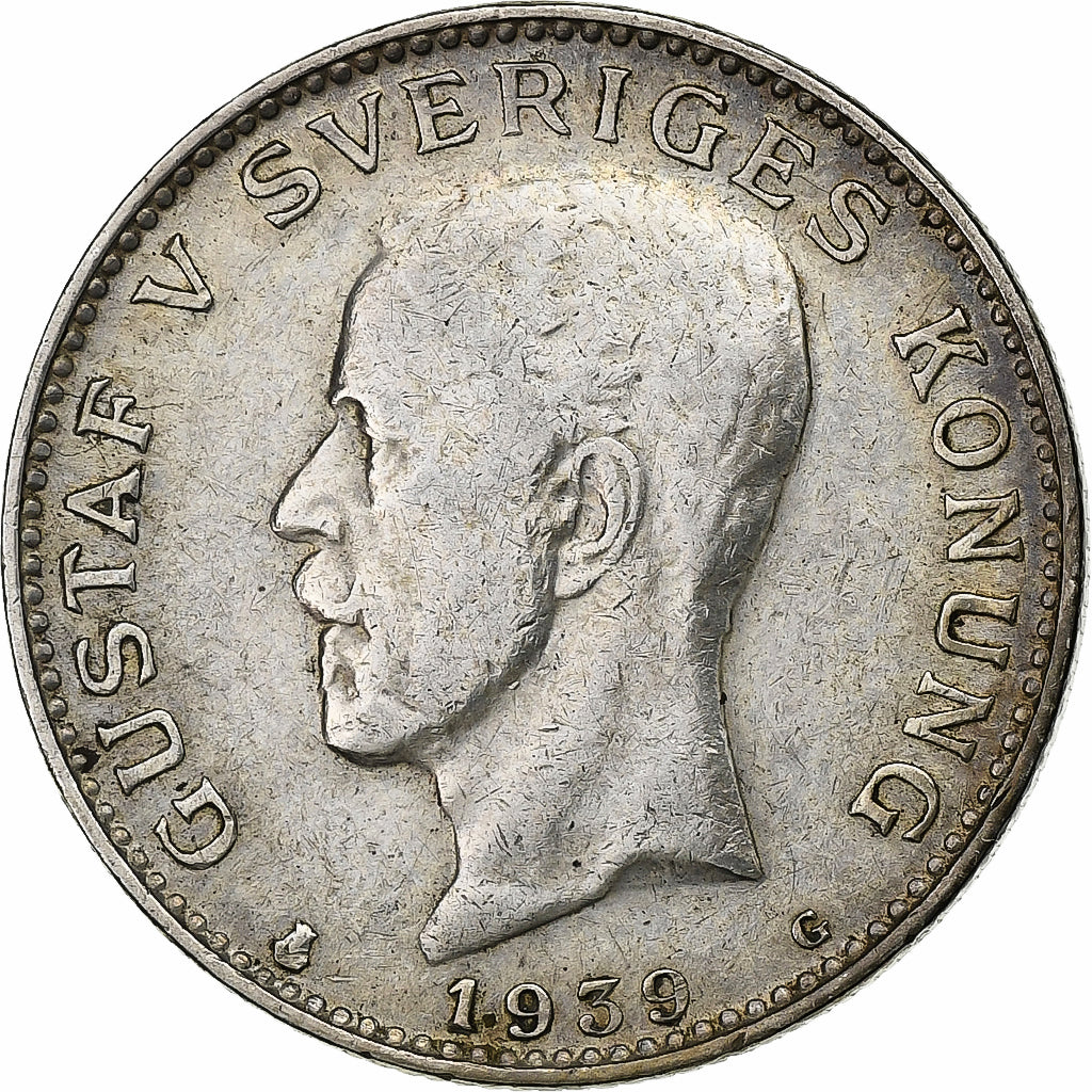 Suécia, Gustaf V, Krona, 1939, Prata, EF(40-45), KM:786.2