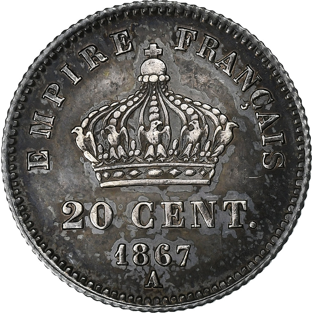Frankrijk, Napoleon III, 20 Centimes, 1867, Paris, Zilver, ZF+, Gadoury:309