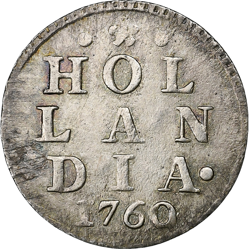 Netherlands, HOLLAND, 2 Stuivers, Double Wapenstuiver, 1760, Silver, AU(50-53)