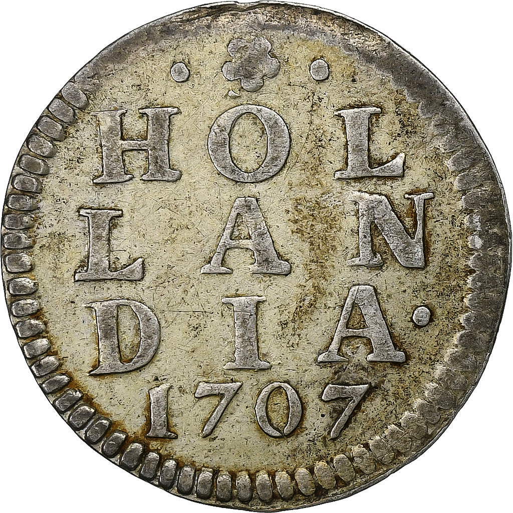 Netherlands, HOLLAND, 2 Stuivers, Double Wapenstuiver, 1707, Silver, VF(30-35)