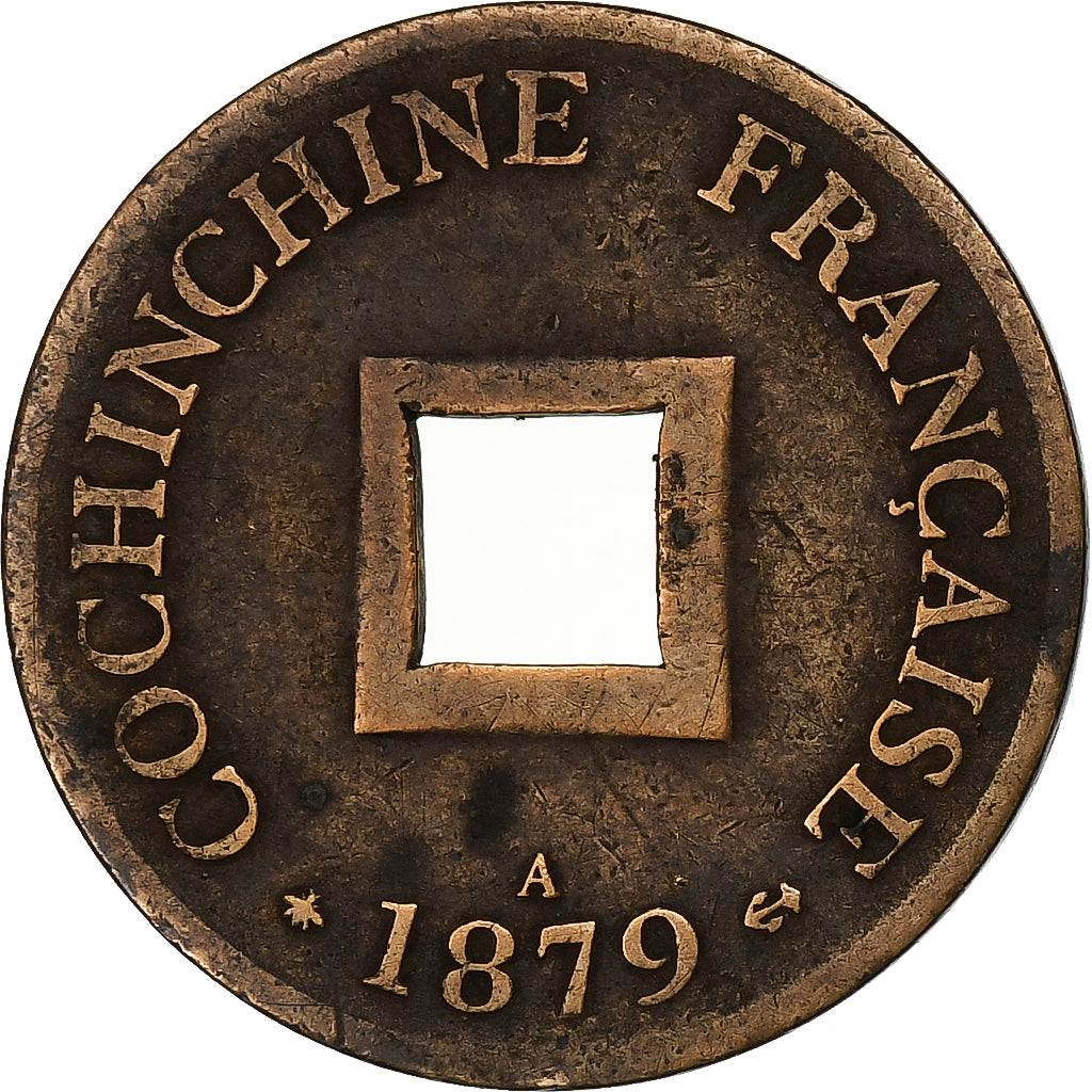 FRENCH COCHIN CHINA, 2 Sapeque, 1879, Paris, Bronze, VF(30-35), Lecompte:9, KM:2