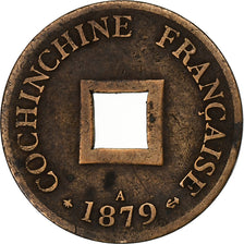 FRENCH COCHIN CHINA, 2 Sapeque, 1879, Paris, Bronze, VF(30-35), Lecompte:9, KM:2