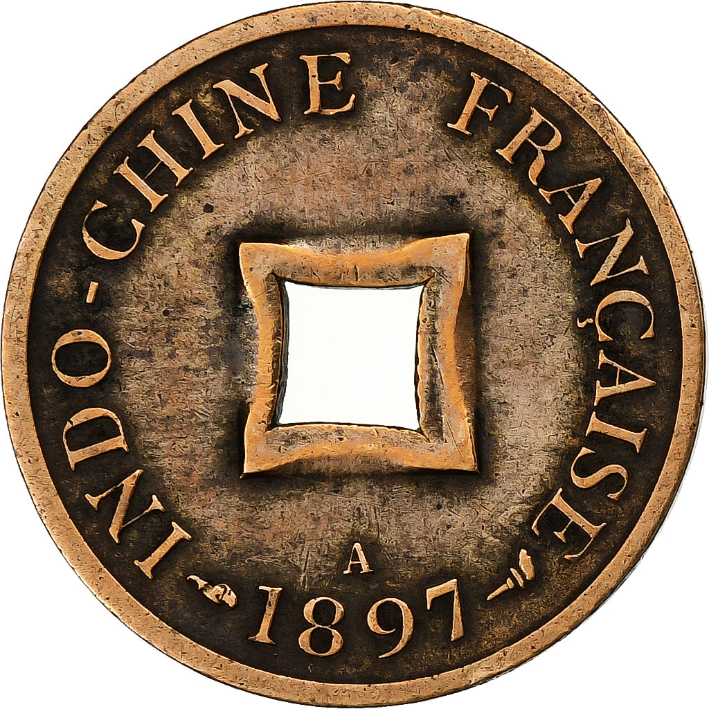 Indochine française, 2 Sapeque, 1897, Paris, Bronze, TB+, Lecompte:13, KM:6