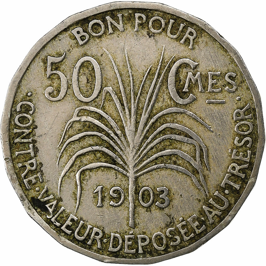 Guadeloupe, 50 Centimes, 1903, Paris, Copper-nickel, VF(30-35), Lecompte:50