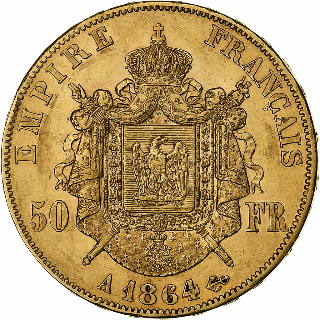 Frankreich, Napoleon III, 50 Francs, 1864, Paris, Gold, SS+, Gadoury:1112