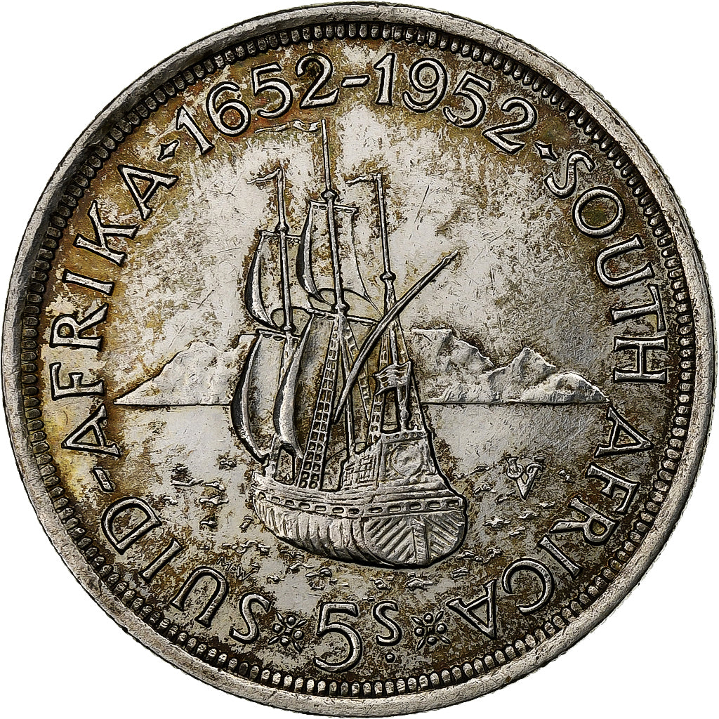 África do Sul, George VI, 5 Shillings, 1952, Prata, EF(40-45), KM:41