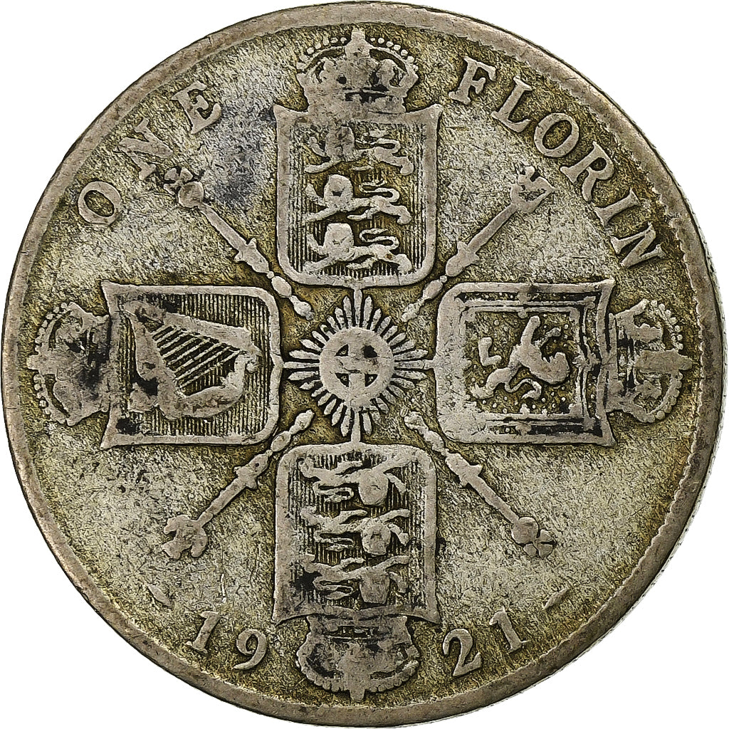 Great Britain, George V, Florin, Two Shillings, 1921, Silver, F(12-15), KM:817a