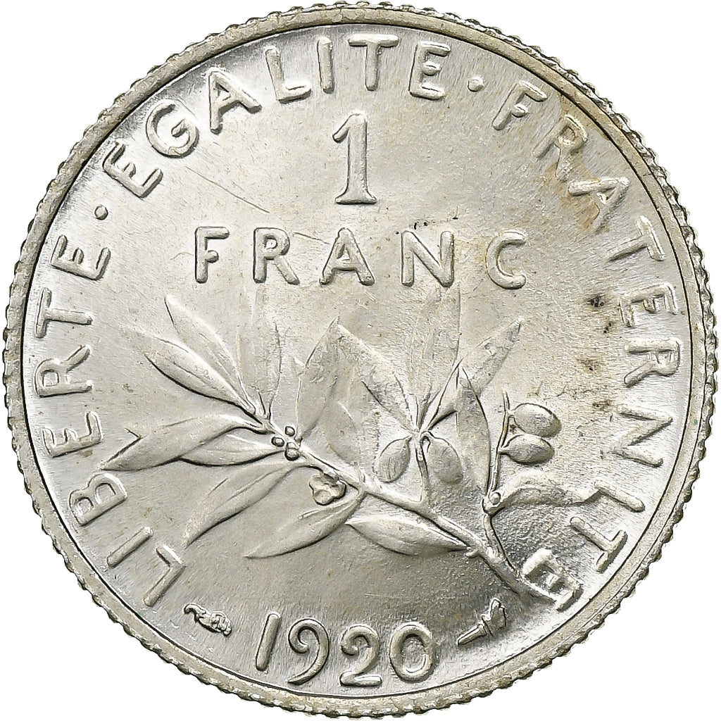 France, Franc, Semeuse, 1920, Paris, Silver, MS(65-70), Gadoury:467, KM:844.1