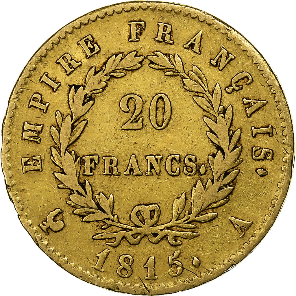 France, Napoleon I, 20 Francs, 1815, Paris, Rare, Gold, Gadoury:1025a