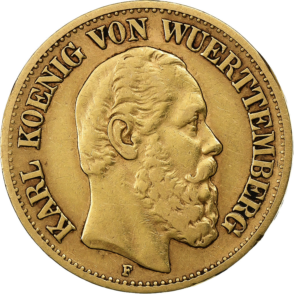 Etats allemands, WURTTEMBERG, Karl I, 10 Mark, 1876, Freudenstadt, Or, TTB