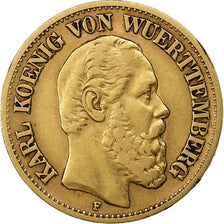 Deutsch Staaten, WURTTEMBERG, Karl I, 10 Mark, 1876, Freudenstadt, Gold, SS