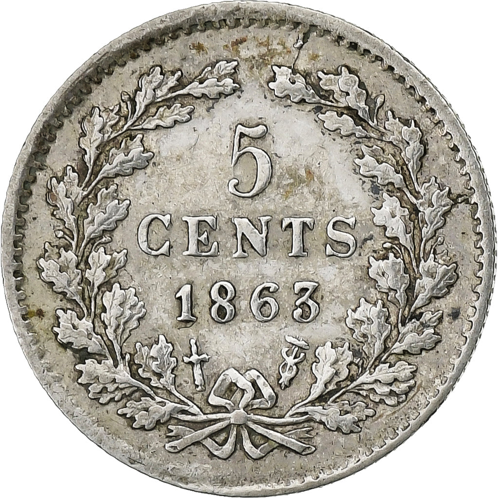 Niederlande, William III, 5 Cents, 1863, Silber, SS, KM:91