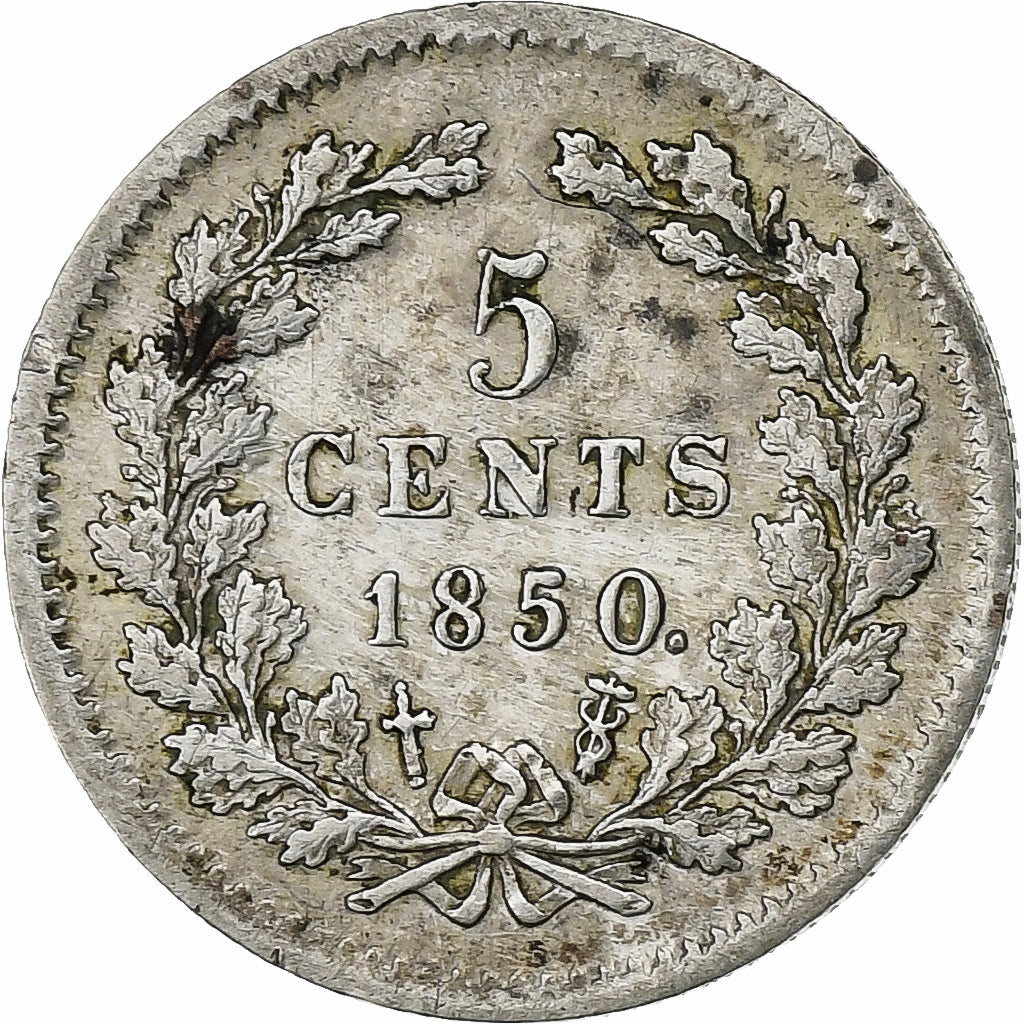 Países Bajos, William III, 5 Cents, 1850, Plata, MBC+, KM:91