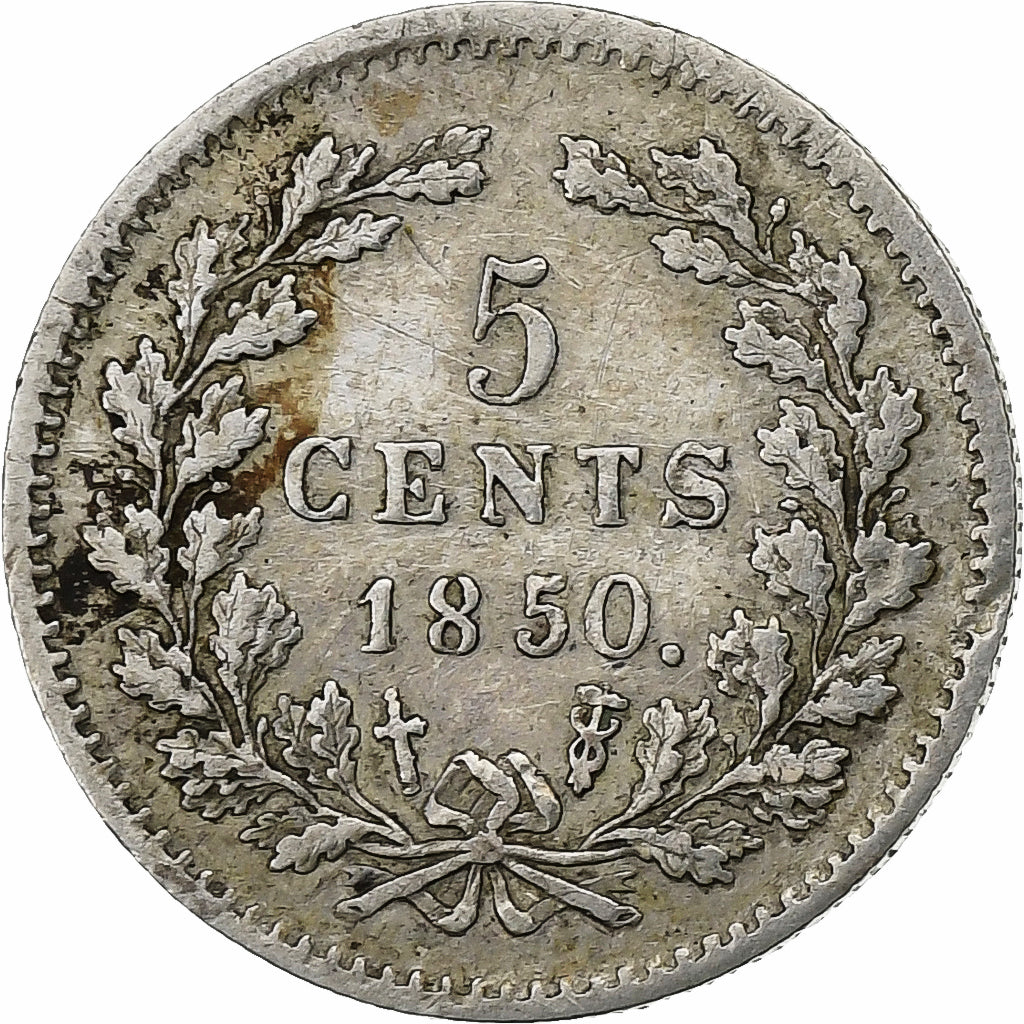 Países Bajos, William III, 5 Cents, 1850, Plata, MBC, KM:91