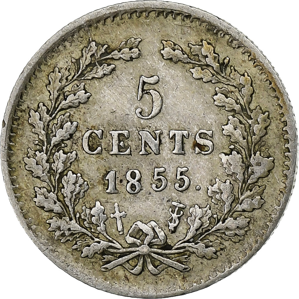 Países Baixos, William III, 5 Cents, 1855, Prata, EF(40-45), KM:91