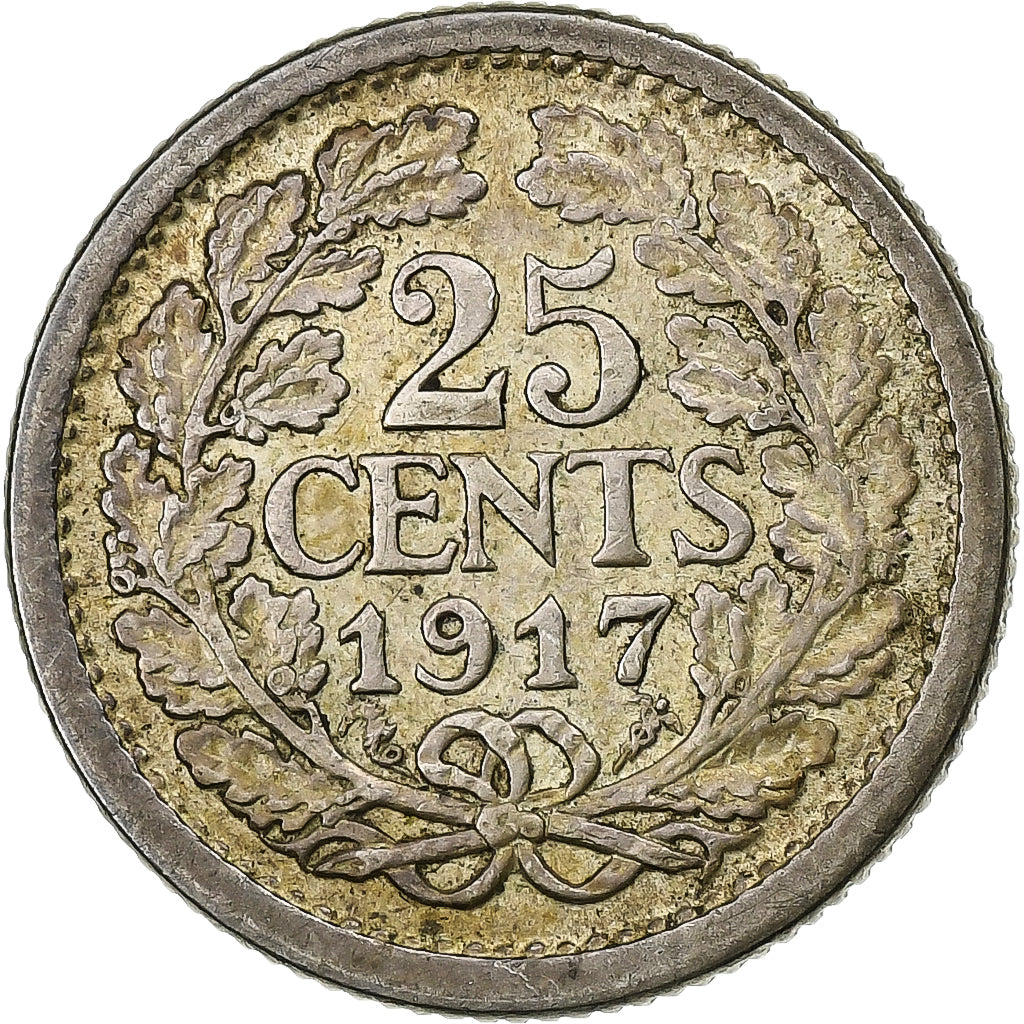 Niederlande, Wilhelmina I, 25 Cents, 1917, Silber, SS, KM:146