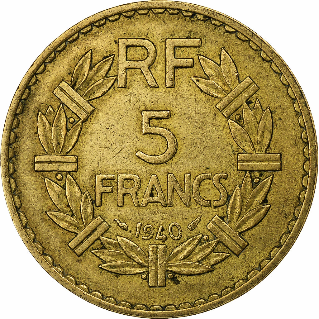 Francja, 5 Francs, Lavrillier, 1940, Paris, Aluminium-Brąz, AU(50-53)
