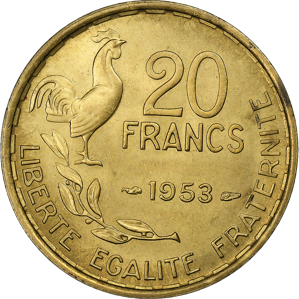 Francia, 20 Francs, Guiraud, 1953, Paris, Alluminio-bronzo, SPL-, Gadoury:865