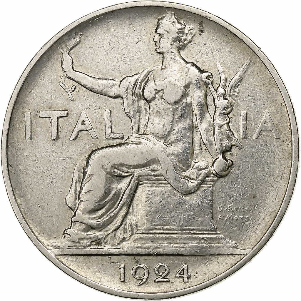 Italia, Vittorio Emanuele III, Lira, 1924, Rome, Níquel, MBC+, KM:62