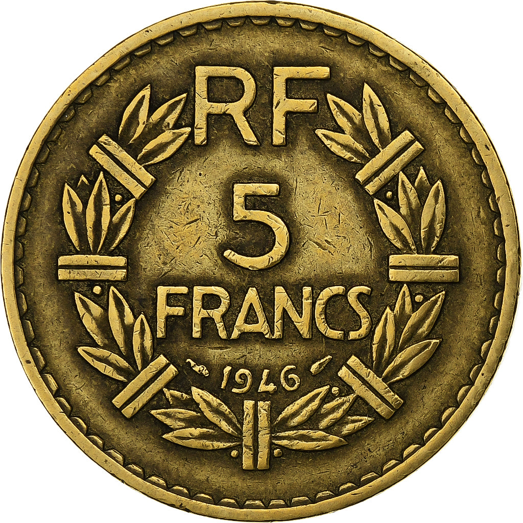 Francja, 5 Francs, Lavrillier, 1946, Paris, Aluminium-Brąz, EF(40-45)