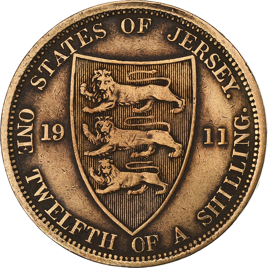 Jersey, George V, 1/12 Shilling, 1911, Bronzo, MB+, KM:12