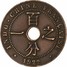 FRENCH INDO-CHINA, Cent, 1922, Poissy, Bronze, EF(40-45), Lecompte:86, KM:12.3
