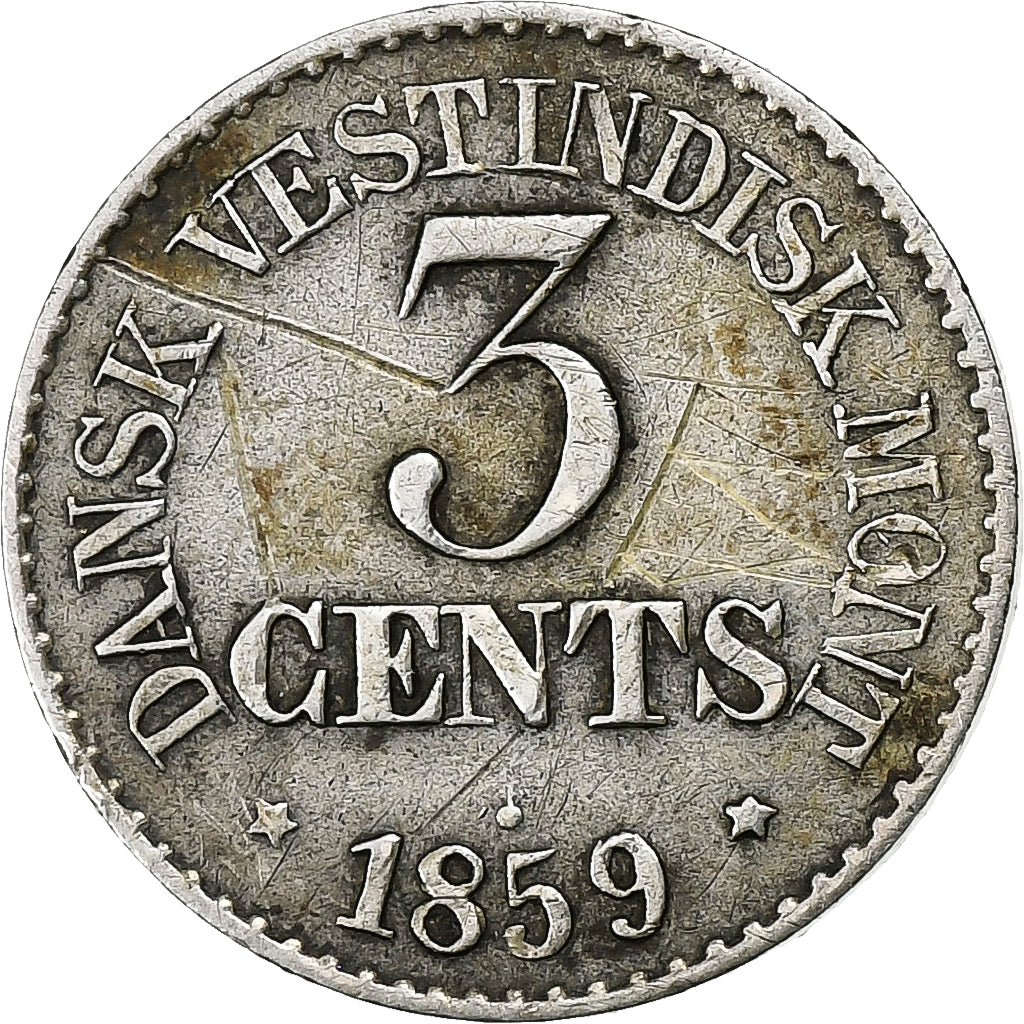 Índias Ocidentais Dinamarquesas, Frederik VII, 3 Cents, 1859, Altona, Prata