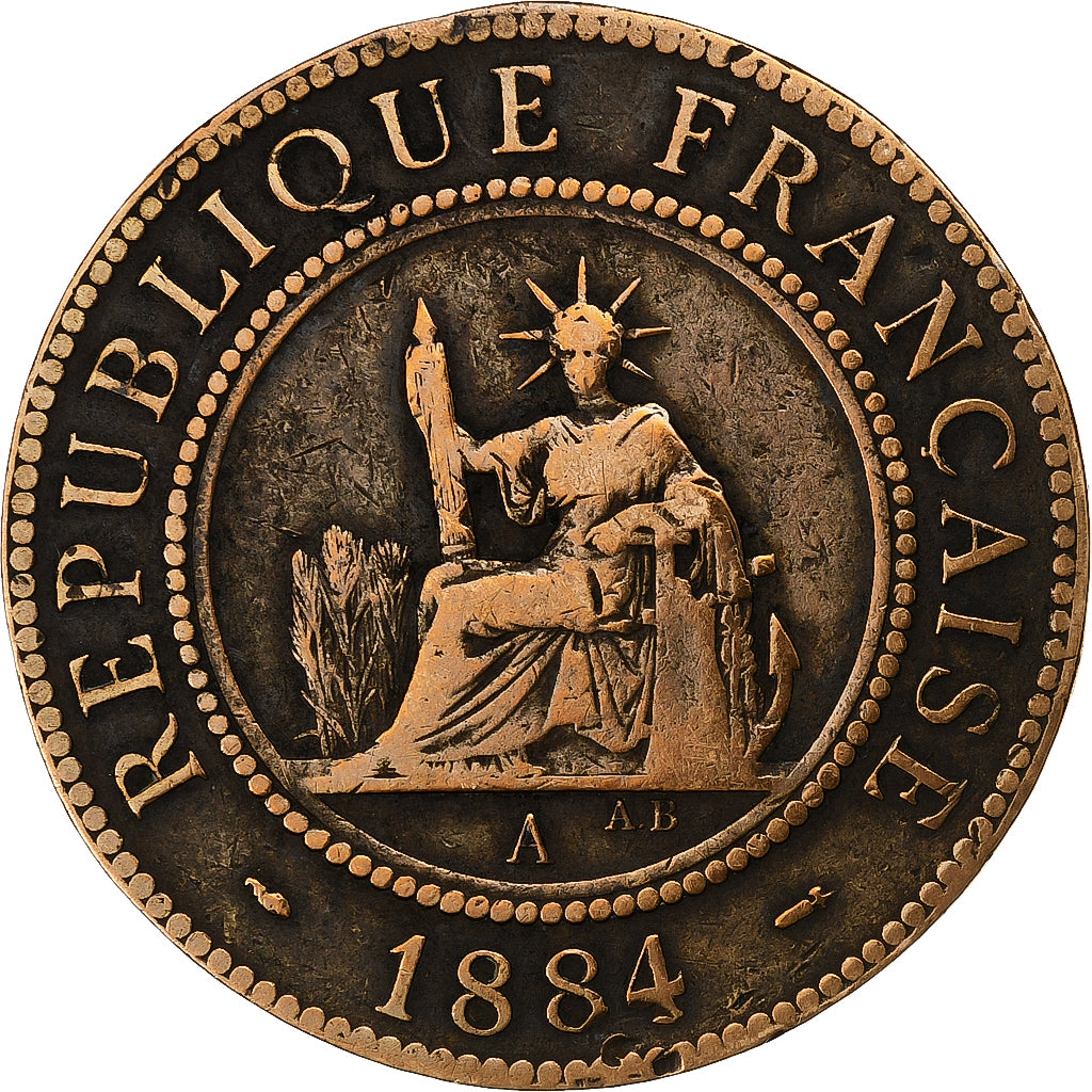 Cochinchine française, Cent, 1884, Paris, Bronze, TB+, Lecompte:13, KM:3