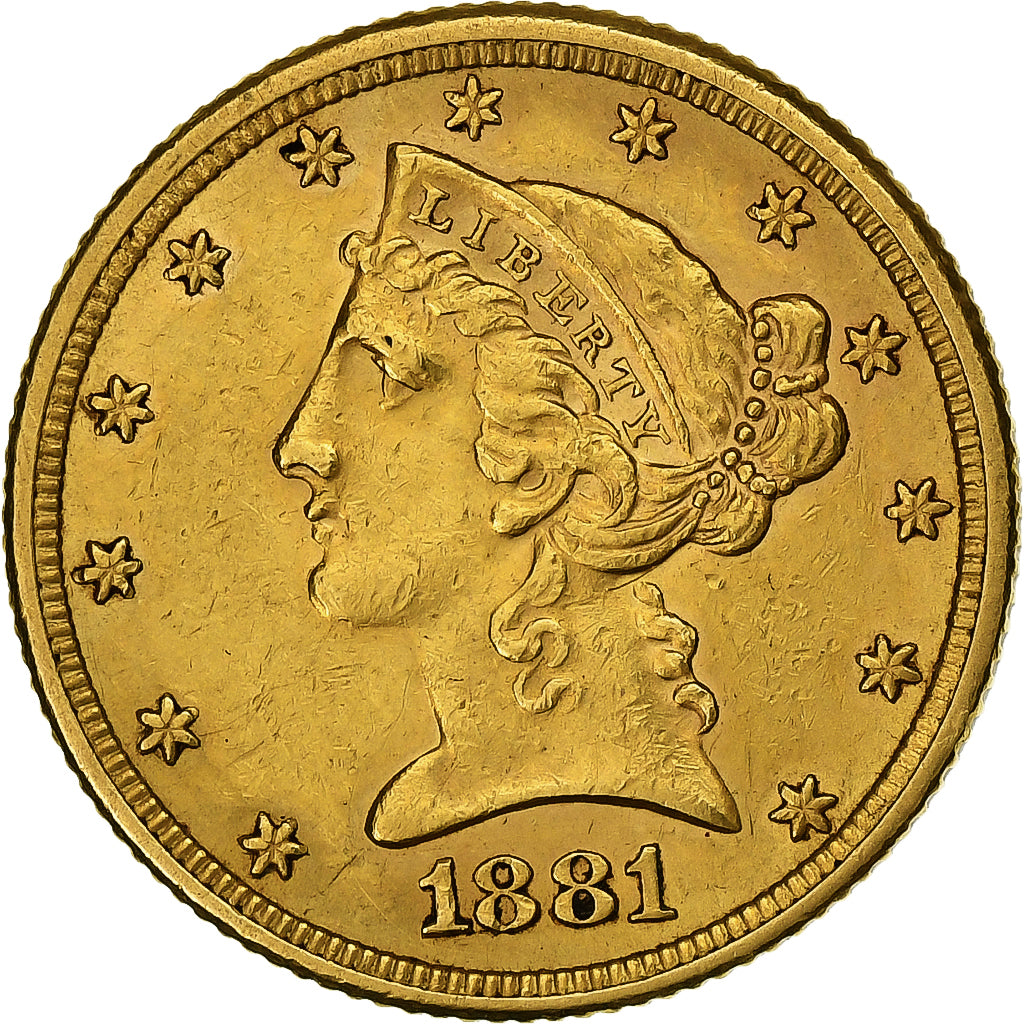 Verenigde Staten, $5, Half Eagle, Coronet Head, 1881, U.S. Mint, Goud, ZF+