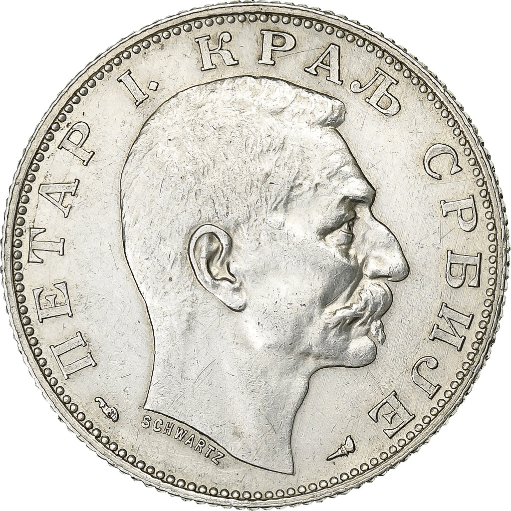 Serbia, Peter I, 2 Dinara, 1915, Paris, Silver, AU(55-58), KM:26.1