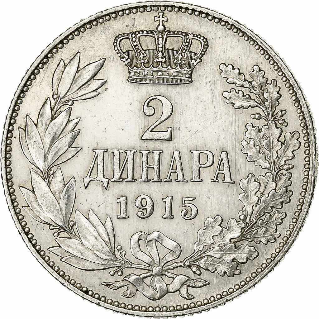 Serbia, Peter I, 2 Dinara, 1915, Paris, Silver, AU(55-58), KM:26.1
