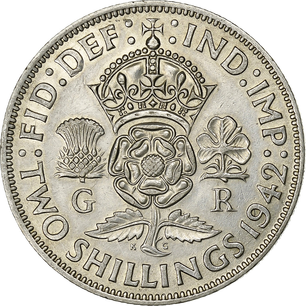 Grã-Bretanha, George VI, Florin, Two Shillings, 1942, Prata, AU(55-58), KM:855