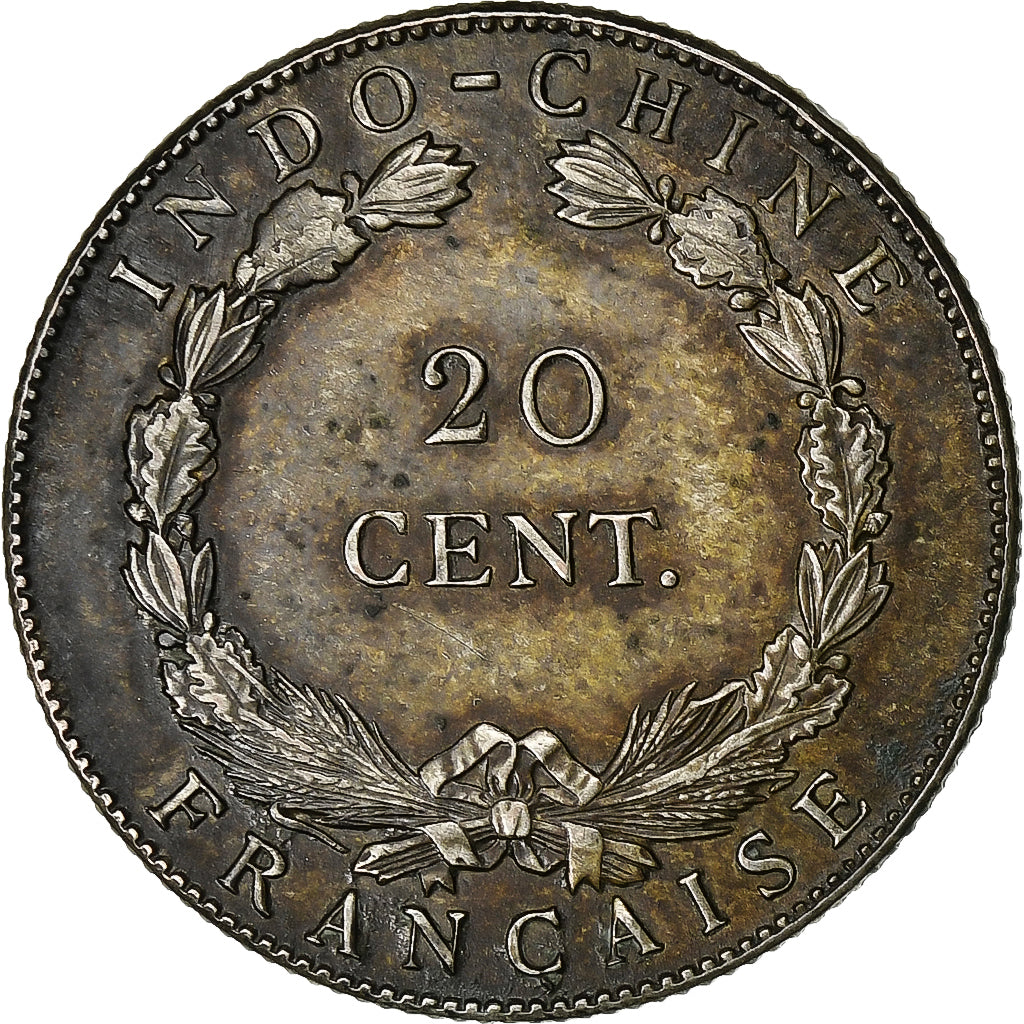 FRENCH INDO-CHINA, 20 Cents, 1920, San Francisco, Silver, EF(40-45)