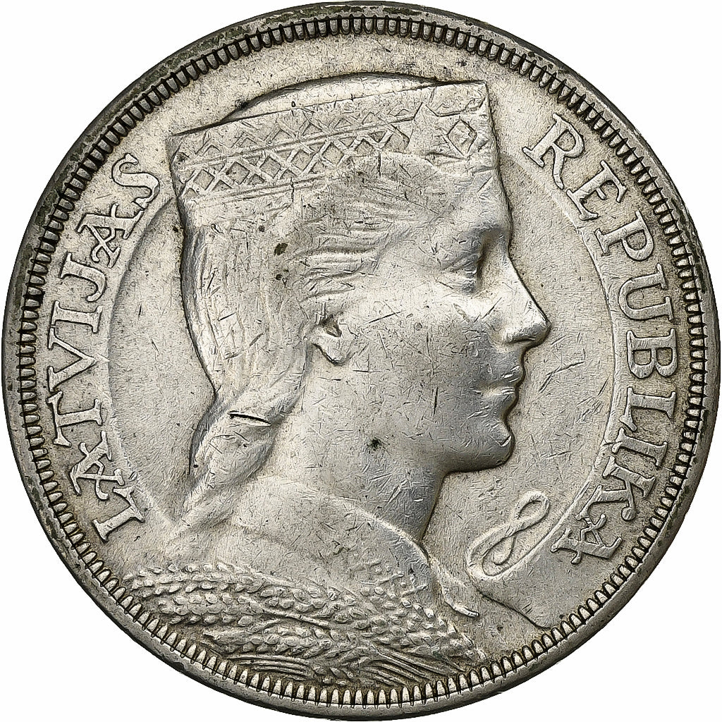 Letónia, 5 Lati, 1929, Prata, EF(40-45), KM:9