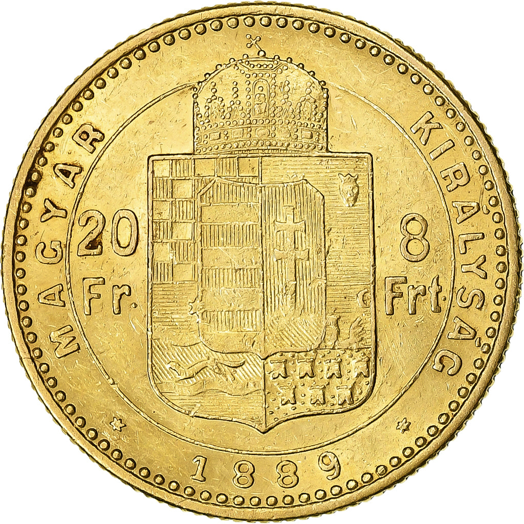 Węgry, Franz Joseph I, 8 Forint 20 Francs, 1889, Kormoczbanya, Złoto