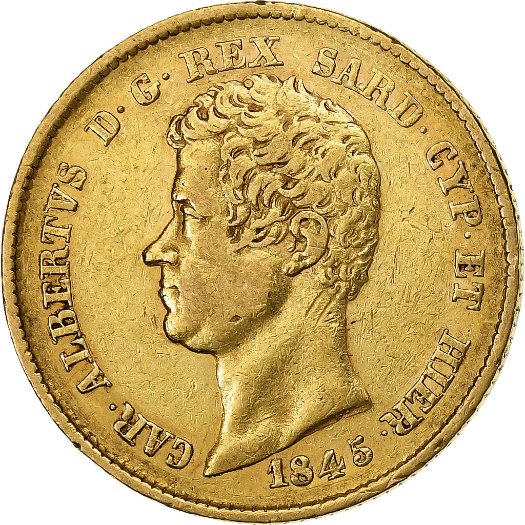 DEPARTAMENTY WŁOSKIE, SARDINIA, Carlo Alberto, 20 Lire, 1845, Genoa, Złoto
