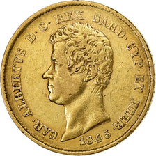 DEPARTAMENTY WŁOSKIE, SARDINIA, Carlo Alberto, 20 Lire, 1845, Genoa, Złoto