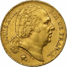 France, Louis XVIII, 20 Francs, 1822, Paris, Gold, AU(50-53), Gadoury:1028