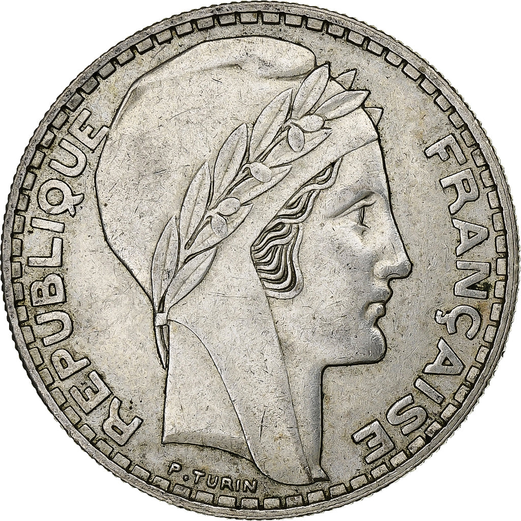 France, 20 Francs, Turin, 1933, Paris, Rameaux longs, Silver, EF(40-45)